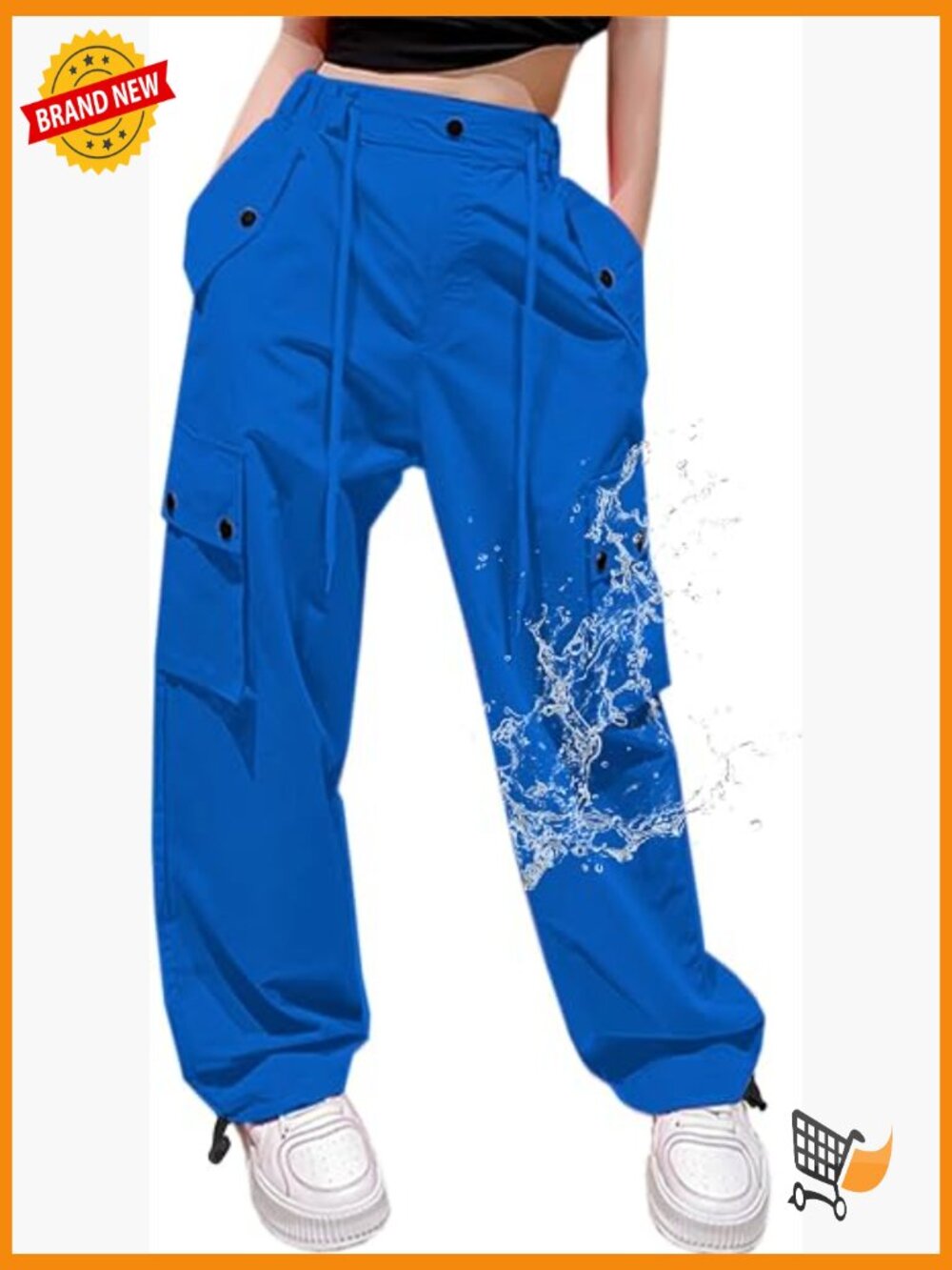 Y2K Baggy Cargo Parachute Pants Waterproof Rave Streetwear 6Y-3XL